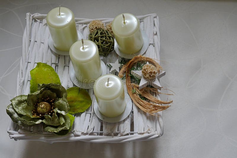 Modern Square Shaped Advent Sheath with White Candles and Christmass
