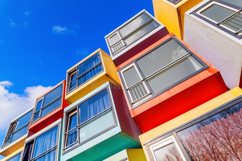 Modern stackable student apartments called spaceboxes in Almere, Netherlands