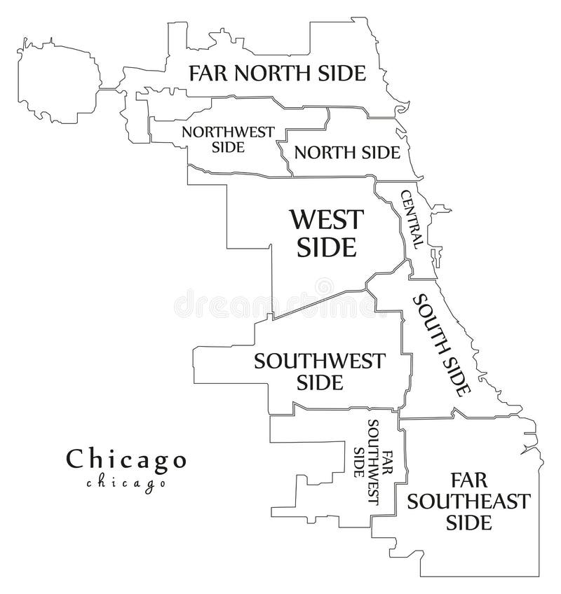 Modern stadsöversikt - Chicago stad av USA med städer och titl royaltyfri illustrationer Modern stadsöversikt - Chicago stad av USA med städer och titl royaltyfri illustrationer