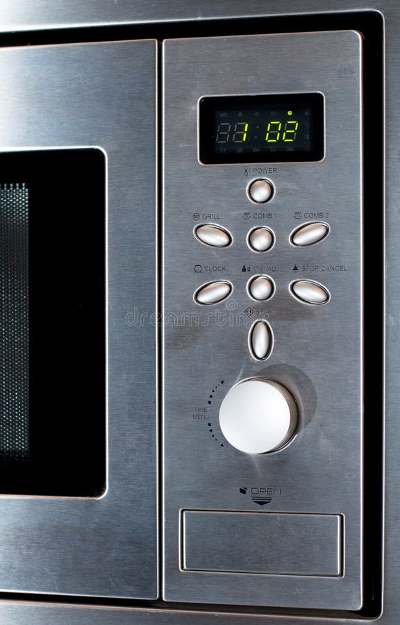 Modern Stainless Steel Microwave Oven Stock Photo Image of button