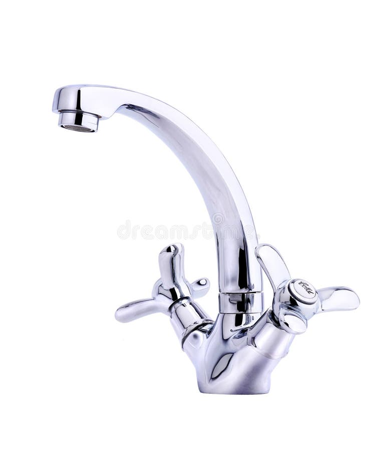 Modern stainless steel tap. Isolated on white. stock photography