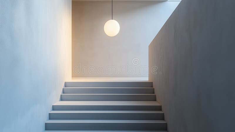 Modern staircase with a minimalist design, Seven wide, flat steps lead upwards, bordered by smooth walls royalty free illustration