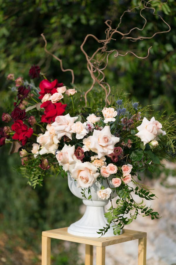 Modern Stands with Flower Arrangements for a Wedding Ceremony Stock ...