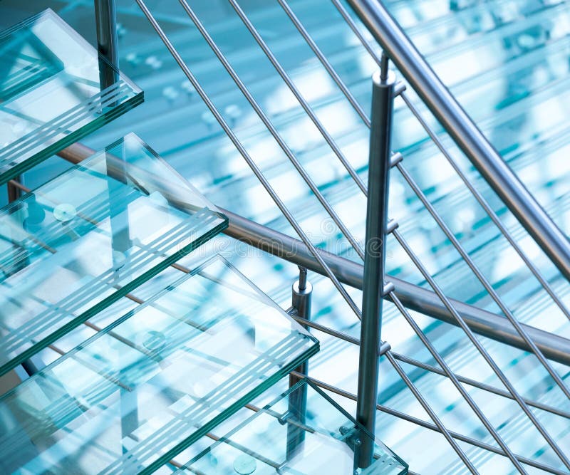 Modern steel railings and stairs made of glass