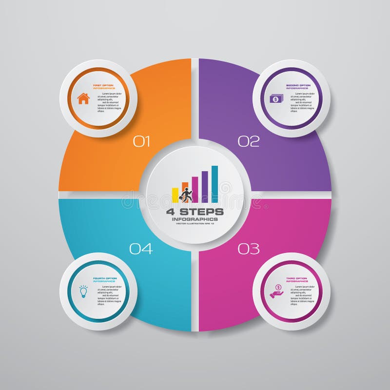 Modern 4 steps cycle chart infographics elements. EPS 10.