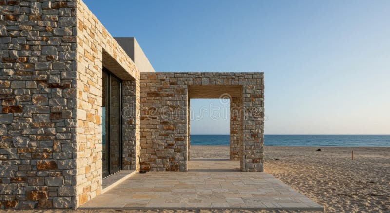 Modern Stone Beach Casa Arhitectura minimalistă Coastal Design vector illustration