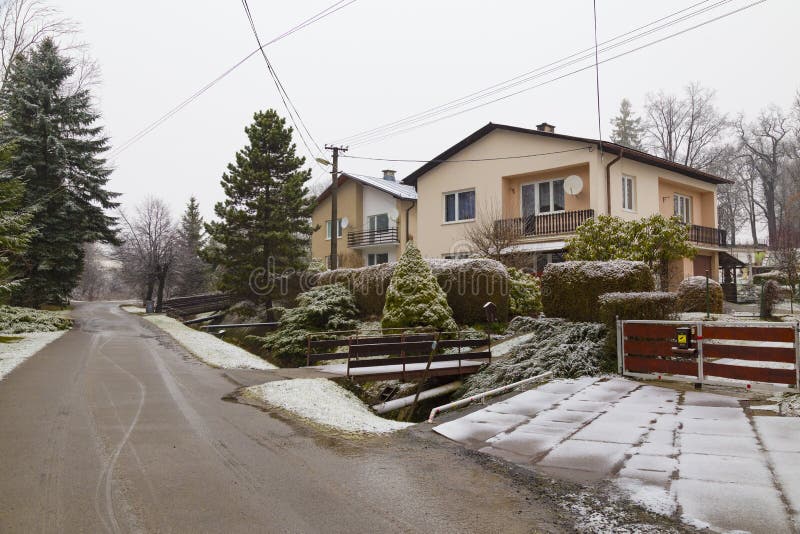 Modern street in mountain SmreÄany village. Liptov region. Western Tatras. Slovakia