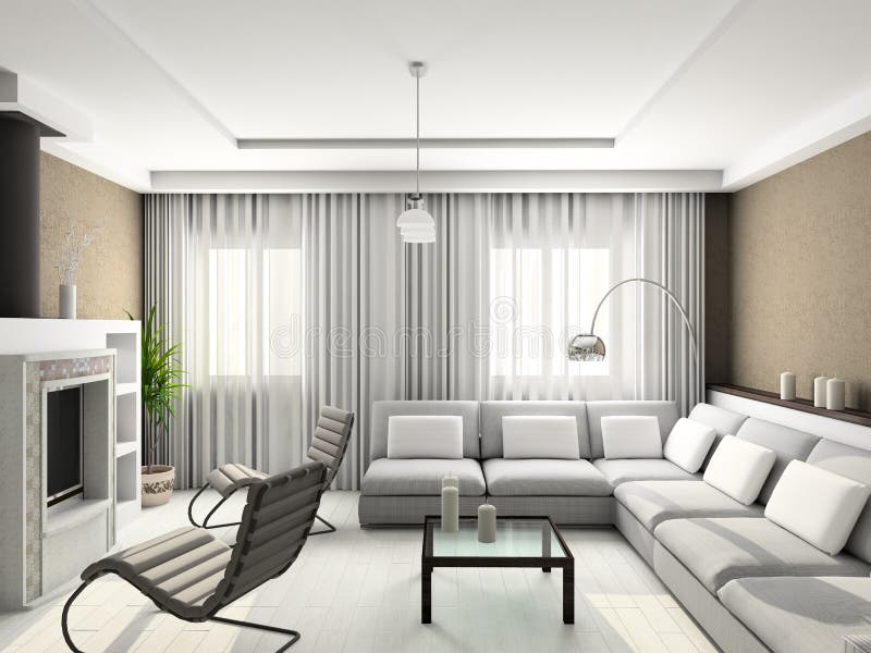 Modern strömförande för interior 3d framför lokal royaltyfri fotografi