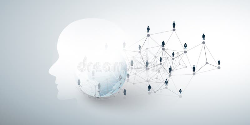 Modern Style Futuristic Machine Learning, Artificial Intelligence, Cloud Computing and Business Networks Design Concept stock illustration