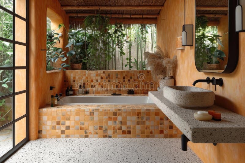 Modern Stylish Bathroom with Brown Walls at Home Stock Illustration