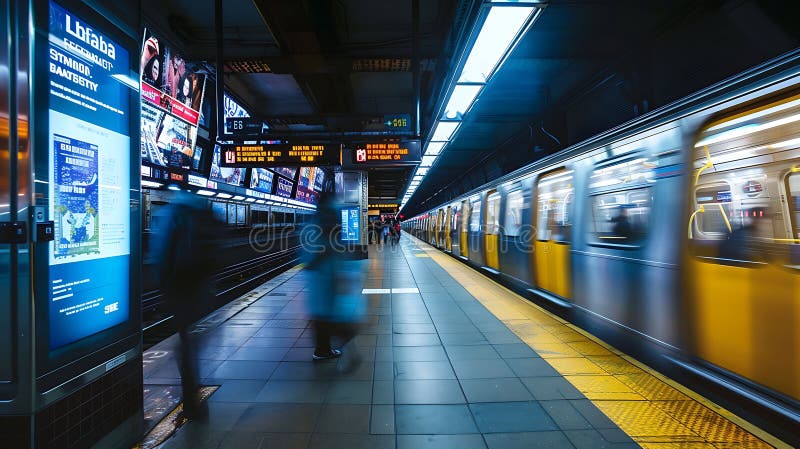 Modern Subway Station with Digital Advertisements vector illustration
