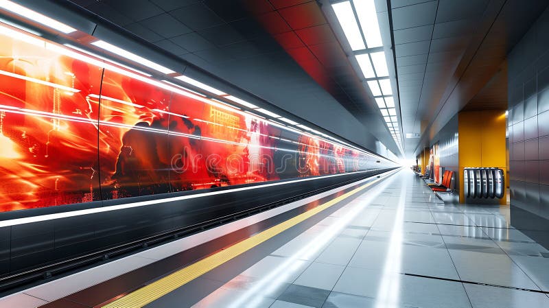 Modern Subway Station with Digital Advertisements vector illustration