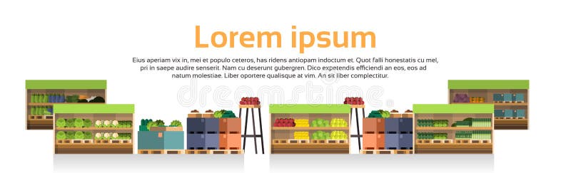 Modern Super Market Shelves Retail Store, Supermarket With Assortment Of Grocery Food vector illustration Modern Super Market Shelves Retail Store, Supermarket With Assortment Of Grocery Food vector illustration