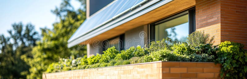 Modern Sustainable Architecture Design: Eco-Friendly Features and Materials Showcase Innovation and Environmental Consci royalty free illustration