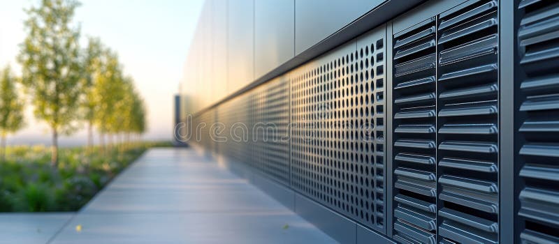 Modern Sustainable Architecture: Emphasizing Eco-Friendly Features and Innovative Design Elements in Harmony with Nature stock illustration