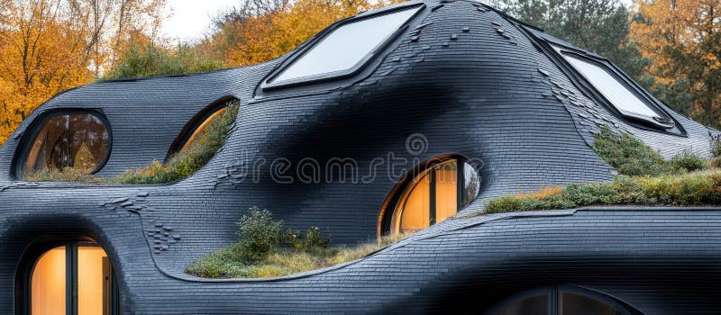 Modern Sustainable Architecture: Emphasizing Eco-Friendly Features and Innovative Design Elements in Harmony with Nature royalty free illustration