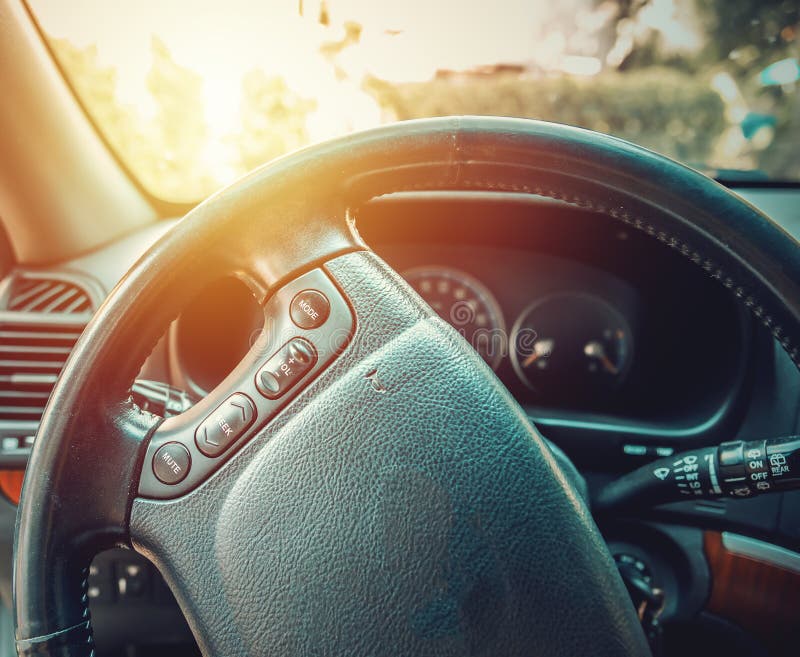 Modern SUV Steering Wheel with Audio Control Stock Photo Image of