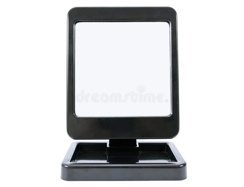 Modern svart plast- rammakeupspegel som isoleras p? vit Isolerad plast- kosmetisk spegel arkivbilder Modern svart plast- rammakeupspegel som isoleras p? vit Isolerad plast- kosmetisk spegel arkivbilder