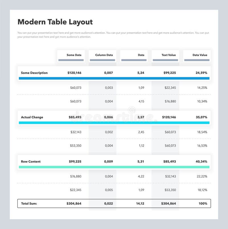 Modern Table Layout Template with a Total Sum Row Stock Illustration Illustration of
