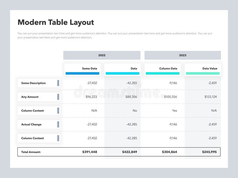 Modern Table Layout Template with Years Columns and a Total Sum Row ...