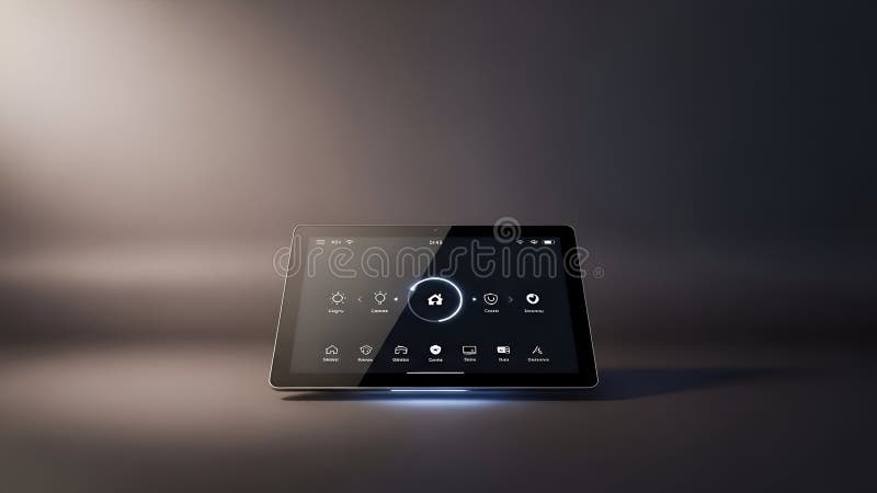 Smart Home Tablet Control Panel with UI Icons for Lighting, Security, Cameras and climate royalty free illustration