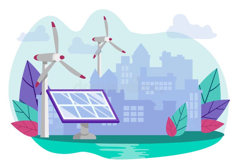 Modern Technologies for Extraction Green Energy. Stock Vector