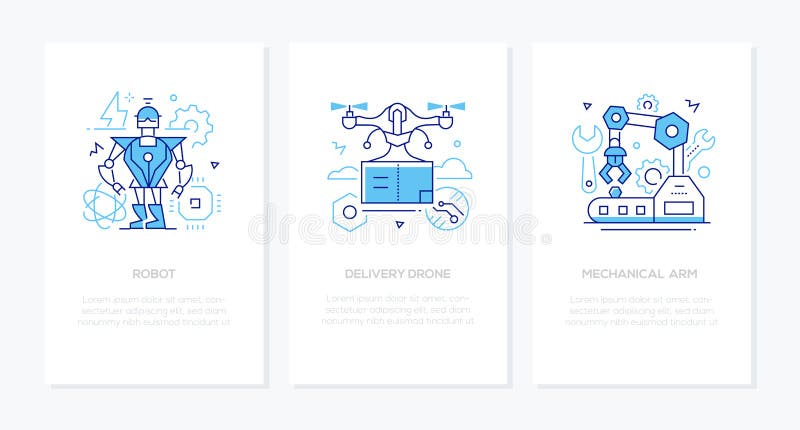 Modern technologies - line design style banners set vector illustration