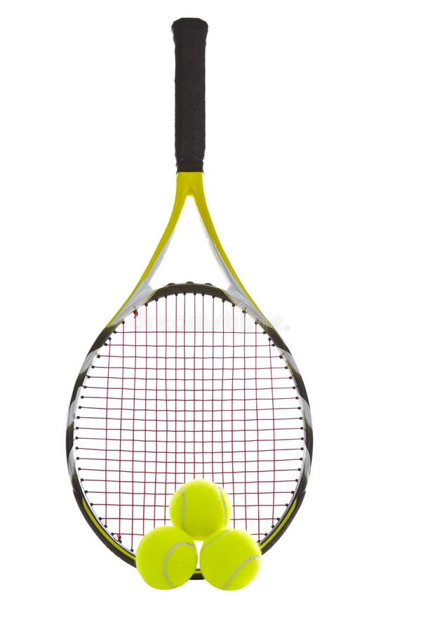 Modern tennis racket with three brand new balls