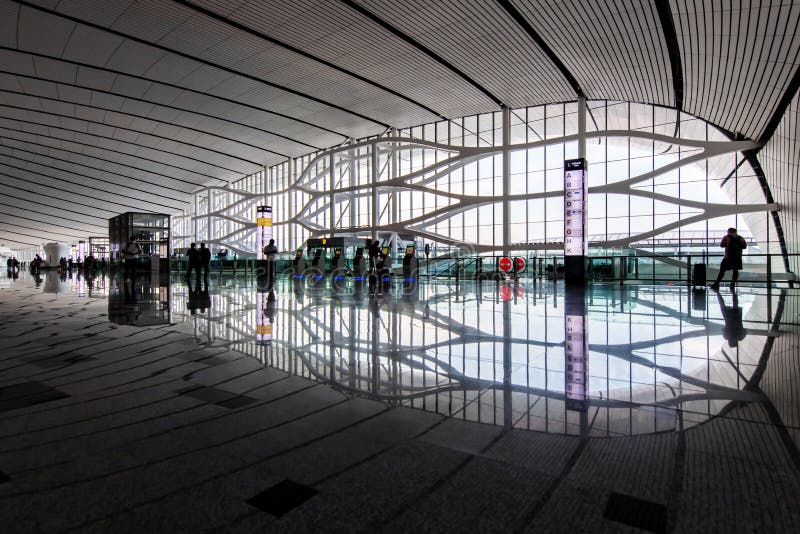 Architecture of modern terminal building with grid skylight