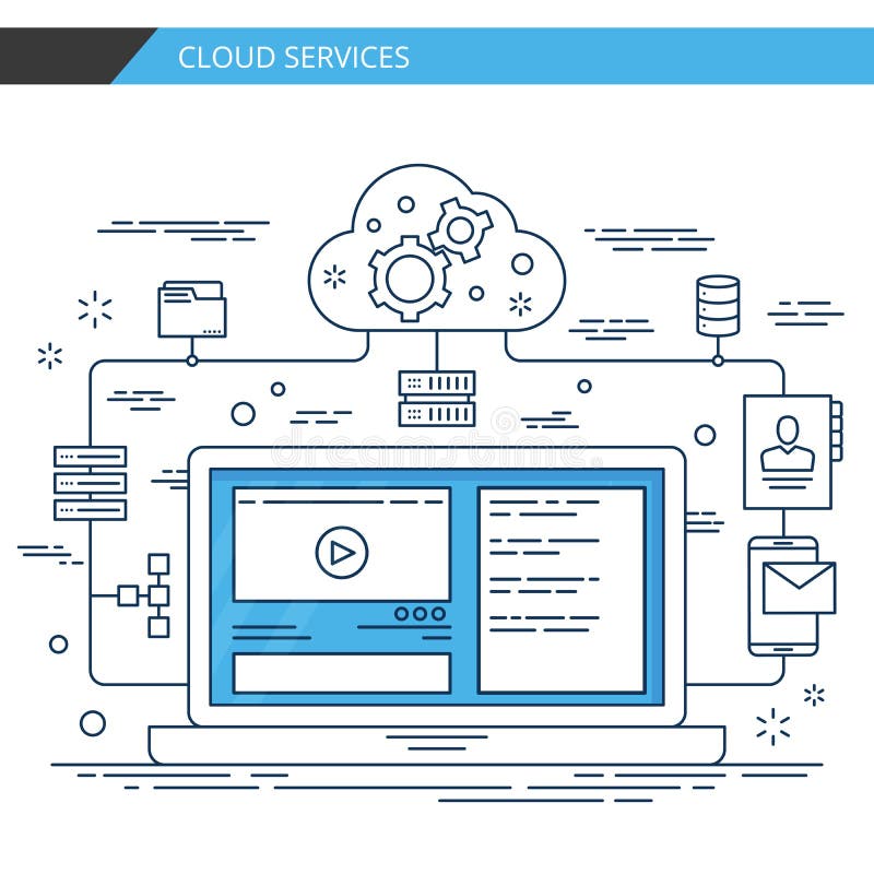 Modern thin line design cloud services. Premium quality vector. stock illustration Modern thin line design cloud services. Premium quality vector. stock illustration