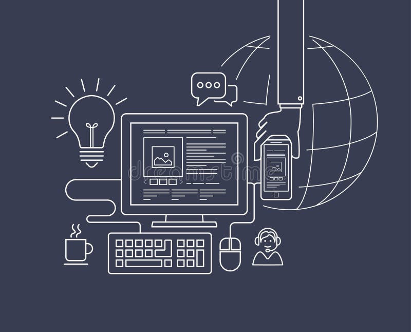 Modern thin line flat design for web design illustration stock illustration