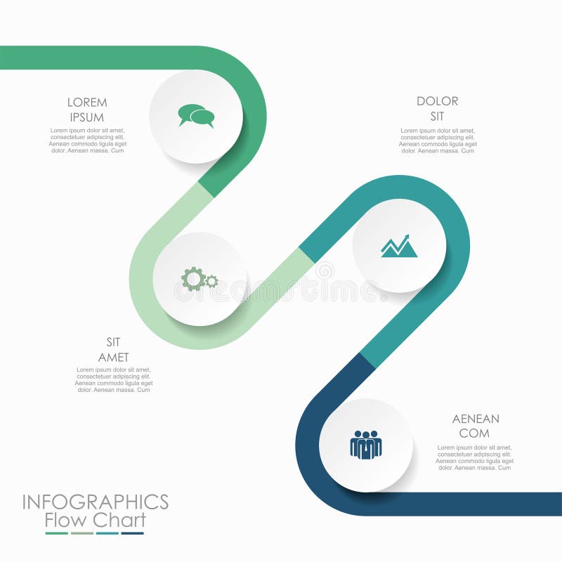 Modern wavy timeline infographic template with colorful segments, icons, and text blocks for visualizing project stages or historical events. Vector illustration. Wavy timeline vectors