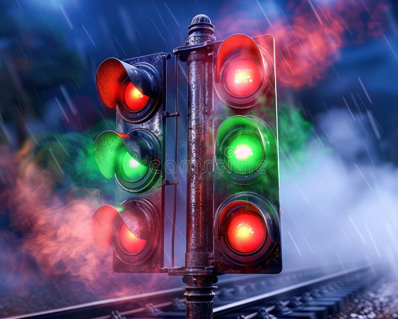 Modern Traffic Light System with Cutting-Edge Signal Technology Providing Advanced Warnings and Alerts for Safe Railway Crossing vector illustration