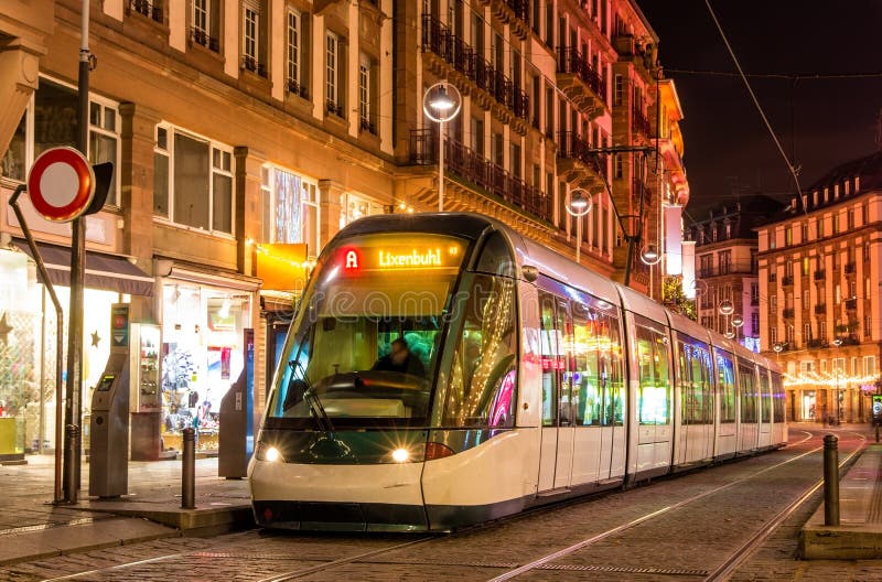 Modern tram in the Strasbourg city center stock images Modern tram in the Strasbourg city center stock images