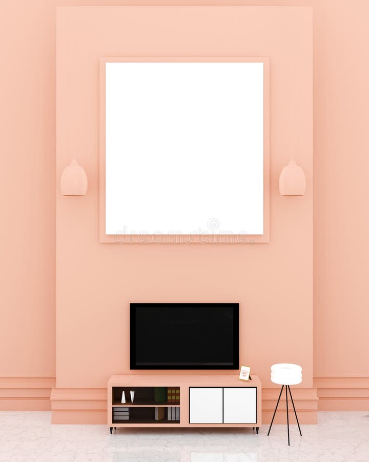 Modern TV room interior with a large white board on a top orange wall vector illustration Modern TV room interior with a large white board on a top orange wall vector illustration
