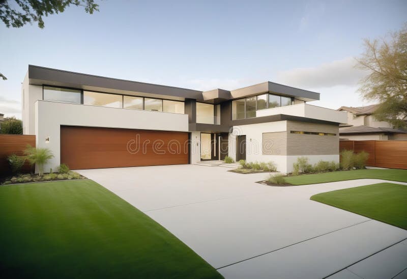 A modern, two-story house with a sleek vector illustration