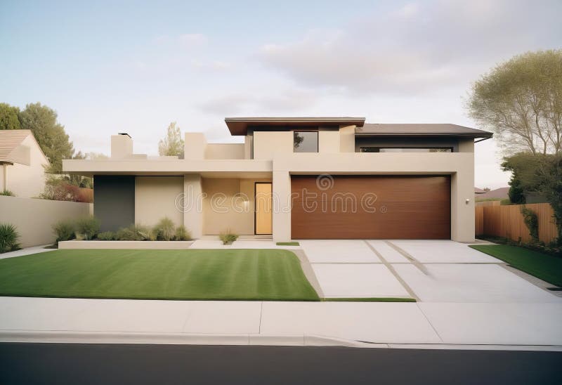 A modern, two-story house with a sleek stock illustration