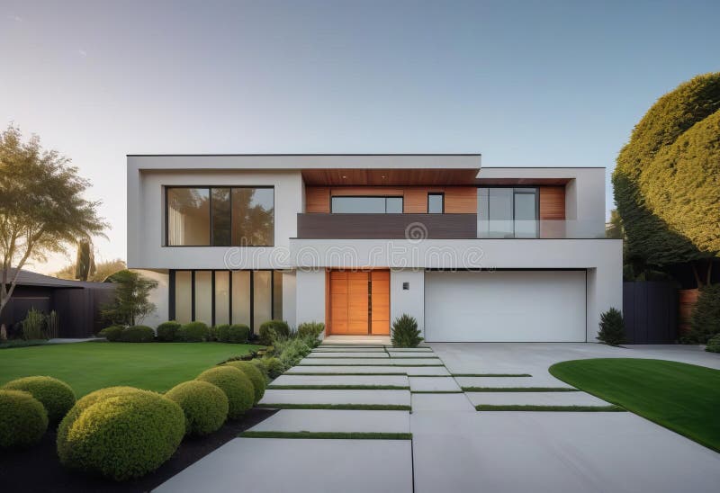 A modern, two-story house with a sleek vector illustration