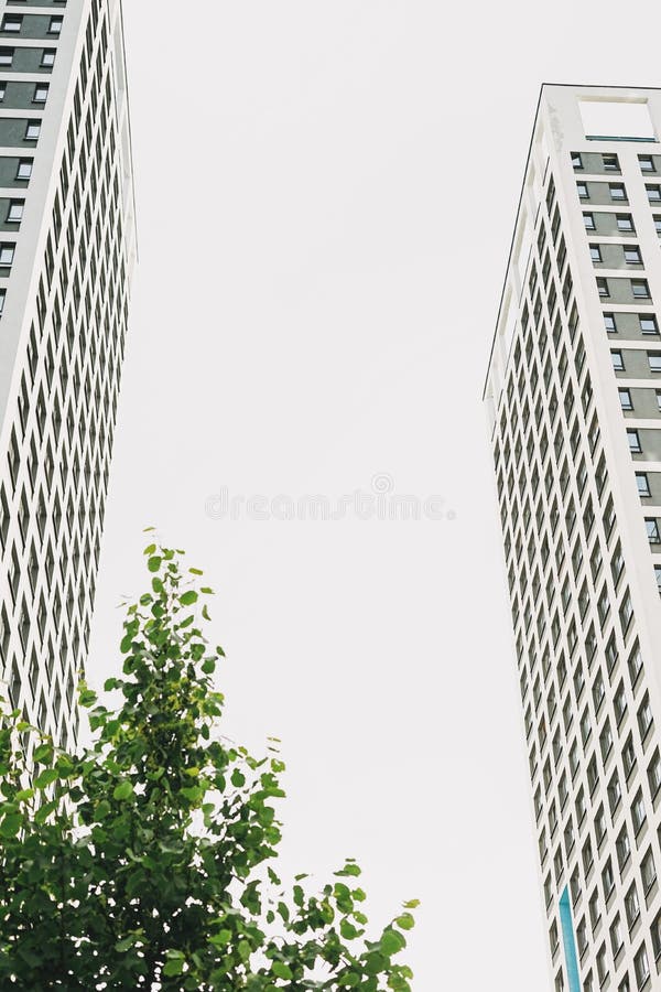 Modern typical multi storey apartment building skyscraper and the green tree. Modern typical multi storey apartment building skyscraper and green tree stock image Modern typical multi storey apartment building skyscraper and the green tree. Modern typical multi storey apartment building skyscraper and green tree stock image
