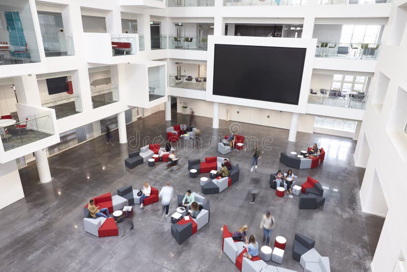 Modern university lobby atrium and glass fronted study rooms royalty free stock images Modern university lobby atrium and glass fronted study rooms royalty free stock images