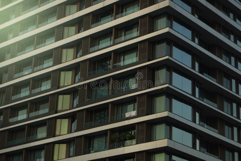 Modern Urban Apartment Building Exterior in Evening Stock Photo Image