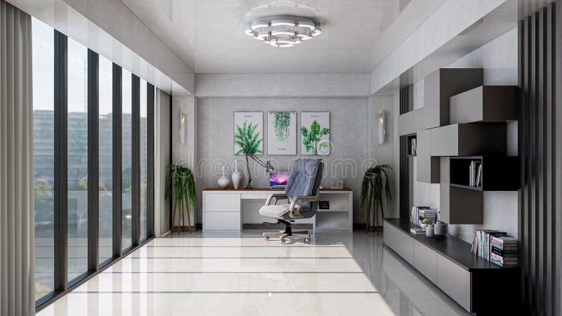 Modern Home Office, Photorealistic 3D Illustration of the Interior,  Suitable for Using in Video Conference and As a Background. Stock  Illustration - Illustration of comfort, background: 231898376