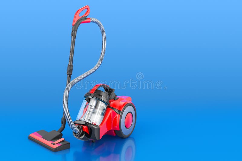Modern Vacuum Cleaner on Blue Background, 3D Rendering Stock
