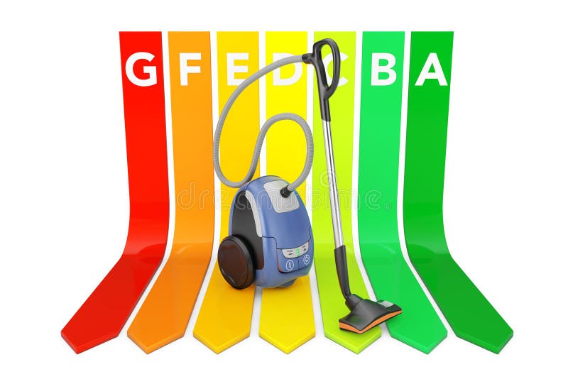 Modern Vacuum Cleaner Over Energy Efficiency Rating Chart. 3d Re Stock