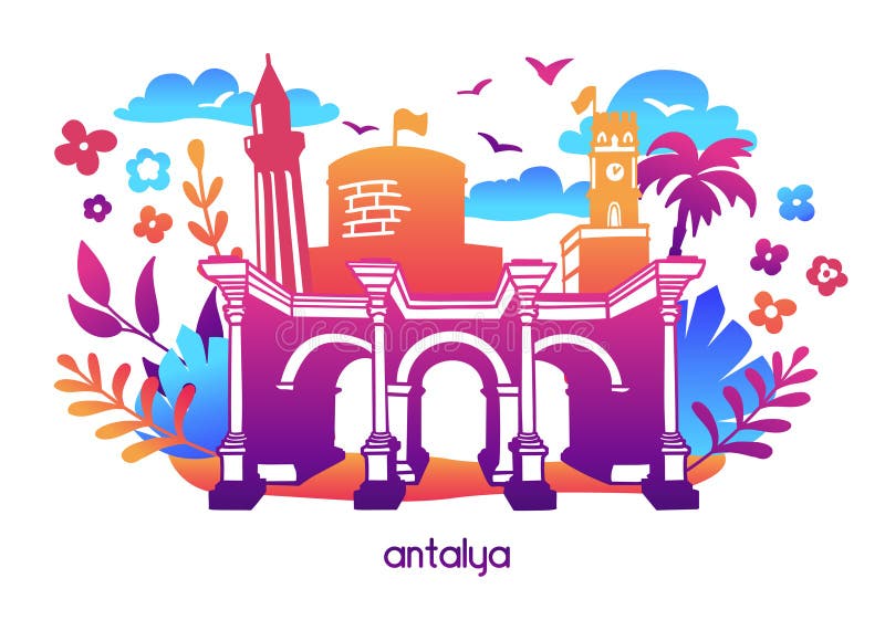 Modern vektorbild Antalya, Turkiet stock illustrationer