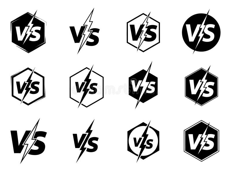 Modern versus logo set featuring lightning bolts and geometric shapes for comparison and challenge design. Logo comparison vectors