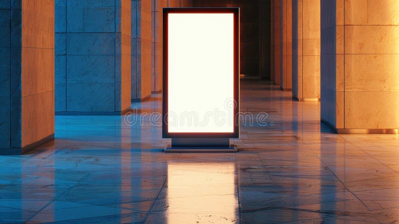 Modern vertical interactive kiosk featuring a sleek, blank screen for dynamic information signage and user engagement royalty free illustration