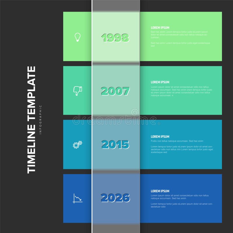 A modern vertical timeline infographic design featuring colorful rectangular elements. This timeline infographic template is perfect for presenting chronological information clearly and vibrantly. History timeline vertical vectors