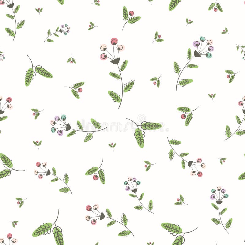 Modern vintage linocut, rosa, blÃ¥ och gröna blommor och blad med förskjutningsfärg. Sömlöst vektormönster pÃ¥ vitt vektor illustrationer