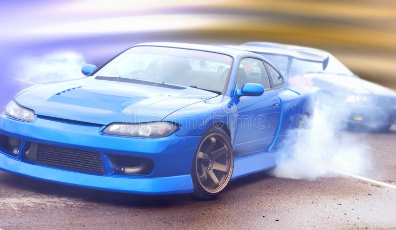 Modern vision of the photo drift racing car with the imposition of a unique effect.